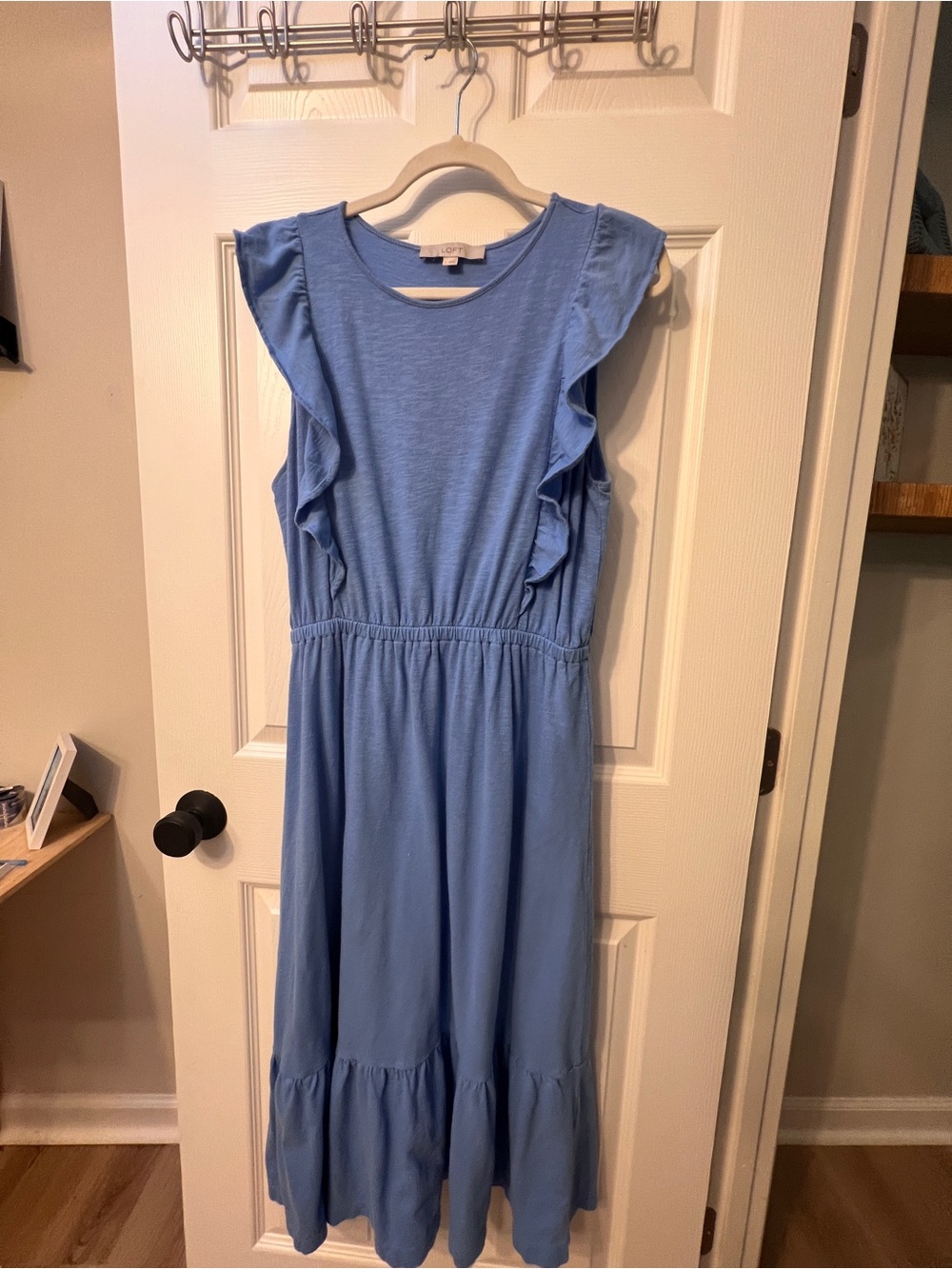 LOFT Sky Blue Ruffle Sleeve Midi Dress